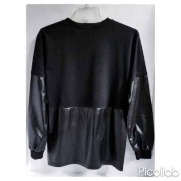 Leather/Jersey Zipper Detail top - Picture 2 of 4